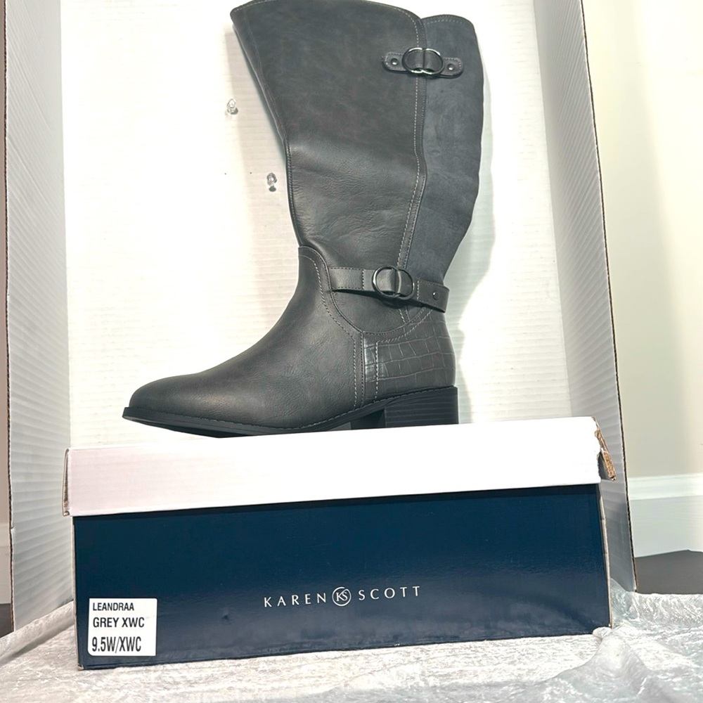 NEW Karen Scott Grey Vegan Leather Leandraa Casual Knee-High Boots Size 9.5W